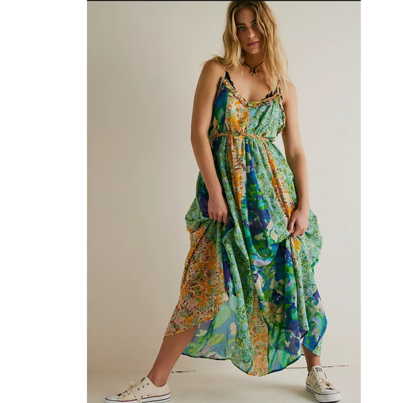 free people green combo dress Free People Adriel Midi Dress Ivory Combo / Medium main image 1